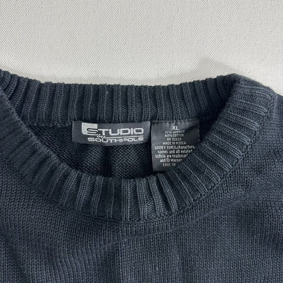 Studio By Southpole 90s XL Black Sweater Looney Tunes Bugs Wile E Coyote Hip Hop - Picture 5 of 10